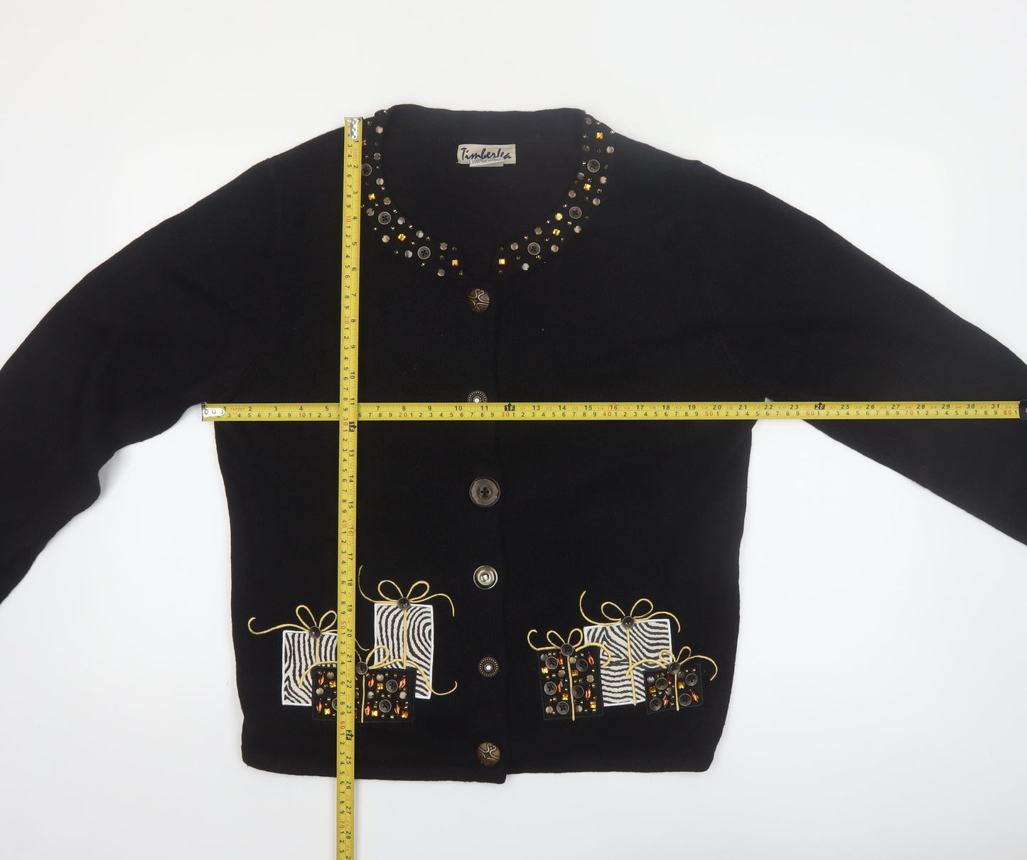 Timberlea Womens Black Beaded Christmas Cardigan L
