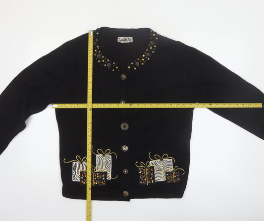 Timberlea Womens Black Beaded Christmas Cardigan L