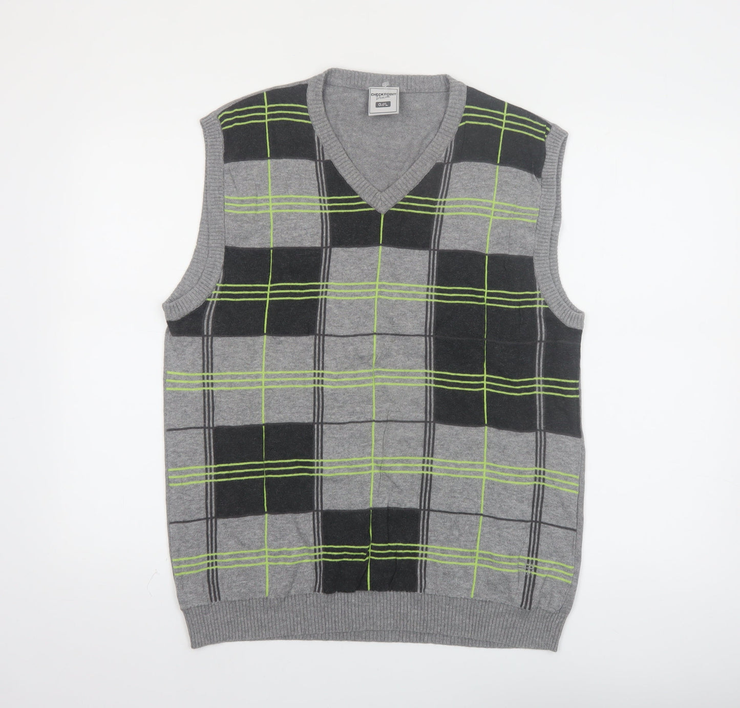 Checkpoint Denim Mens Grey Check Cotton Sleeveless Vest L