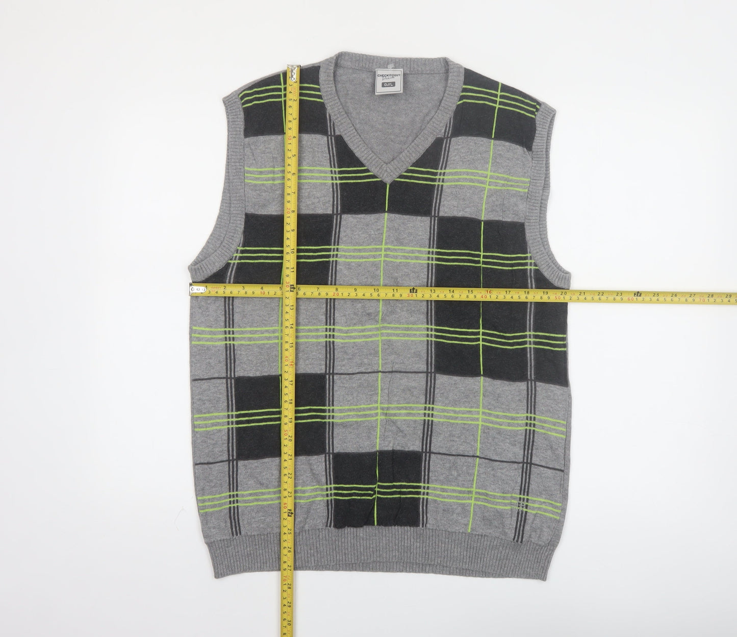 Checkpoint Denim Mens Grey Check Cotton Sleeveless Vest L