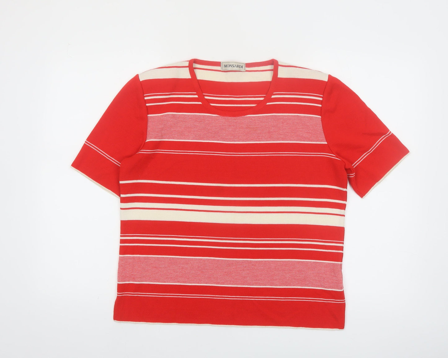 Monsardi Womens Red Striped Short Sleeve Knit Jumper Size 20