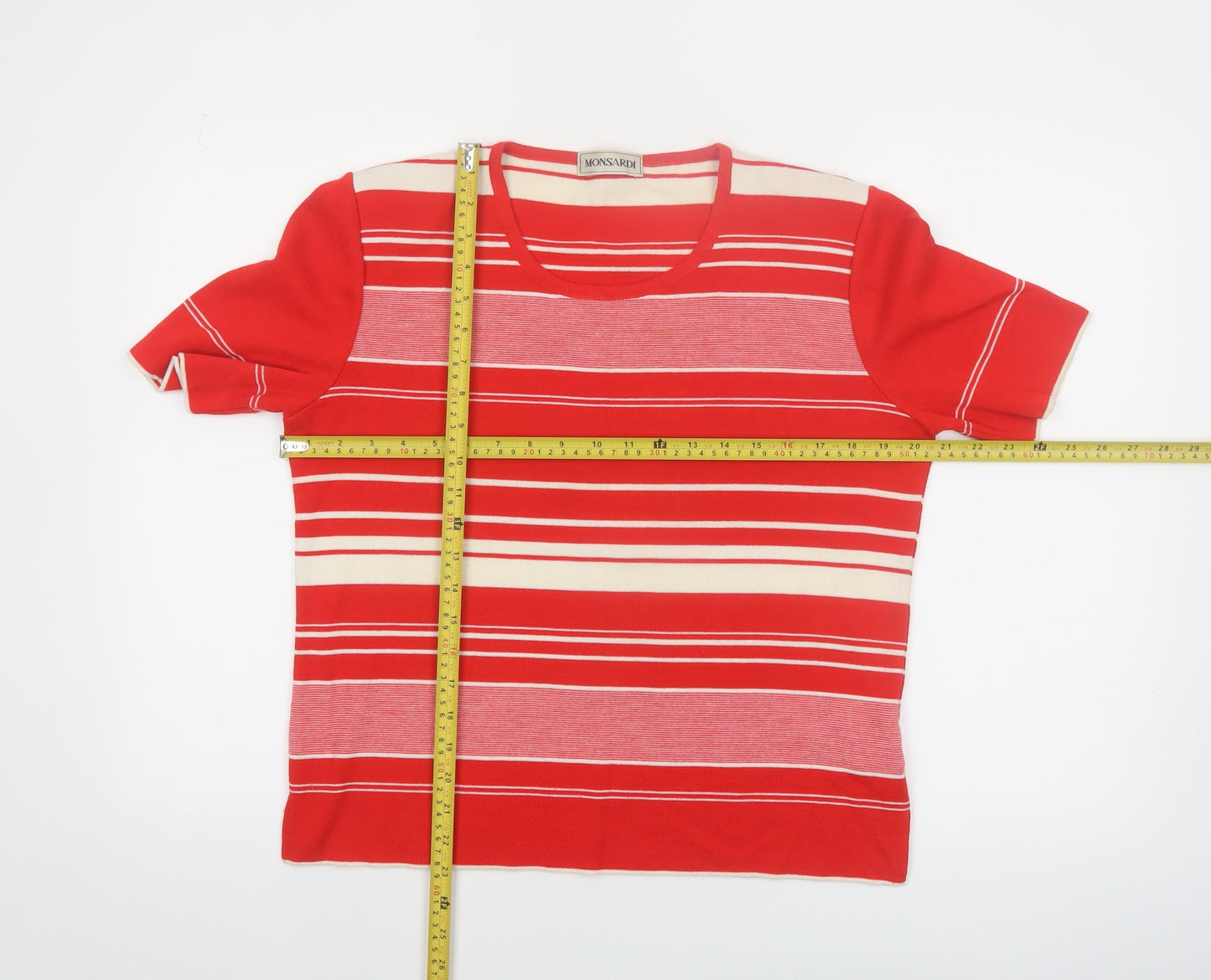 Monsardi Womens Red Striped Short Sleeve Knit Jumper Size 20