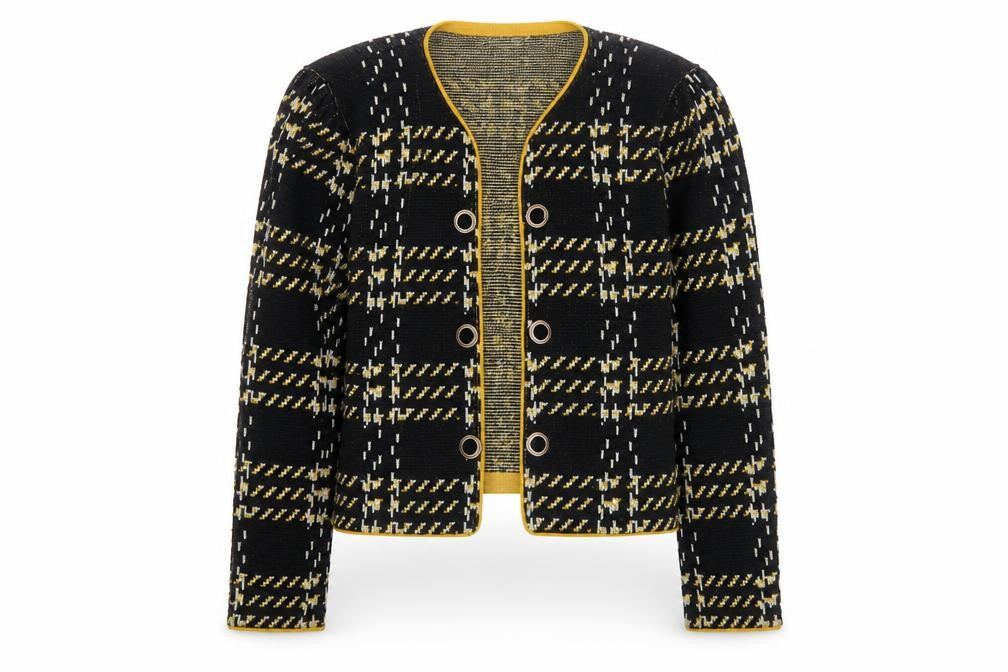 Leslie Fay Women’s Black Checked Cardigan Size 16 Acrylic Knit