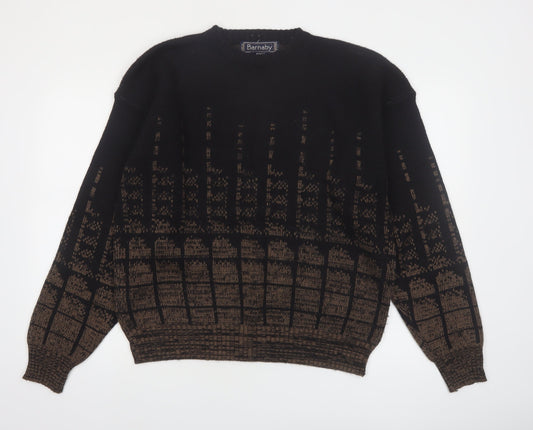 Barnaby Men's Black Brown Acrylic Knit Jumper XL Classic Patterned