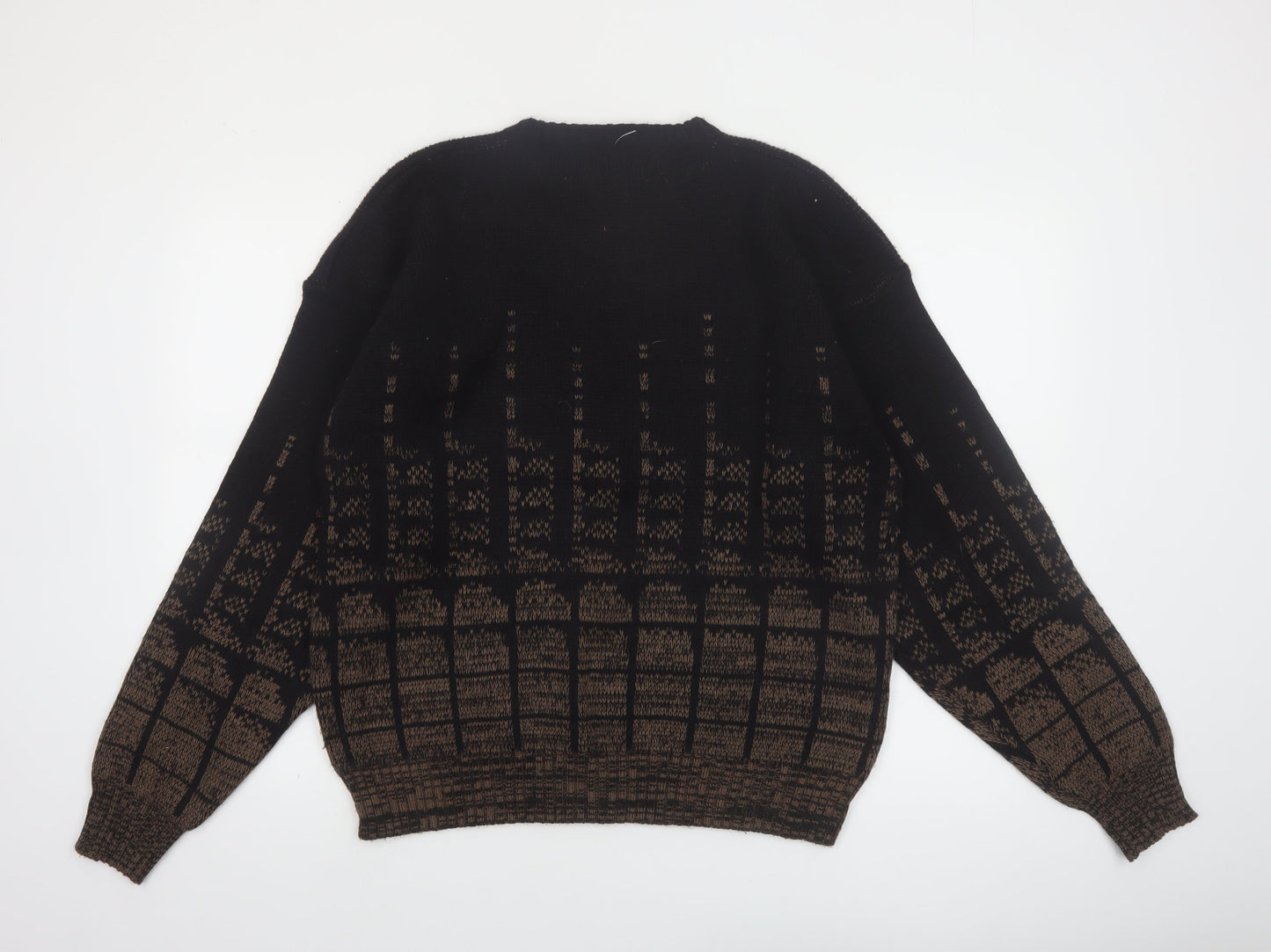 Barnaby Men's Black Brown Acrylic Knit Jumper XL Classic Patterned