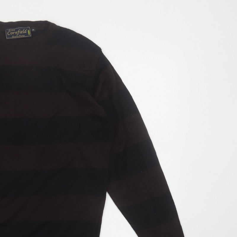 Additional view of Cornfield Men's Brown Striped Crew Neck Knit Jumper, size M