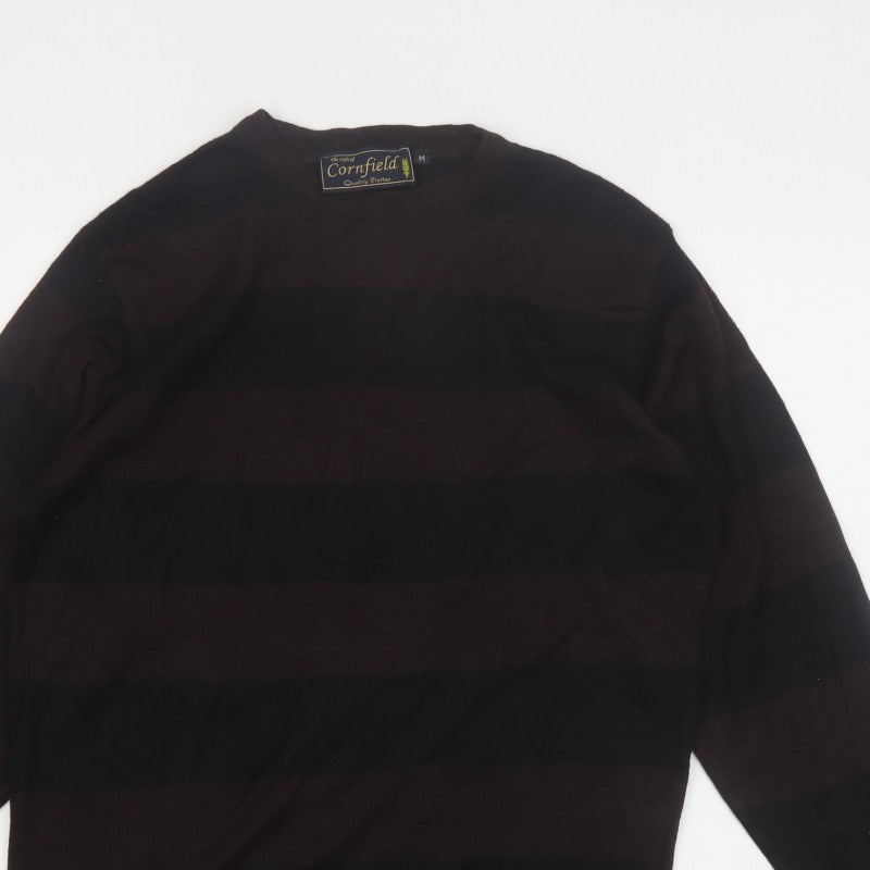Additional view of Cornfield Men's Brown Striped Crew Neck Knit Jumper, size M