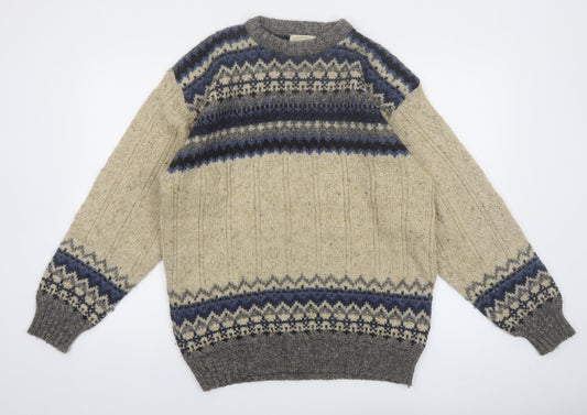 St. John's Bay Men's Beige Fair Isle Wool Blend Pullover Jumper L