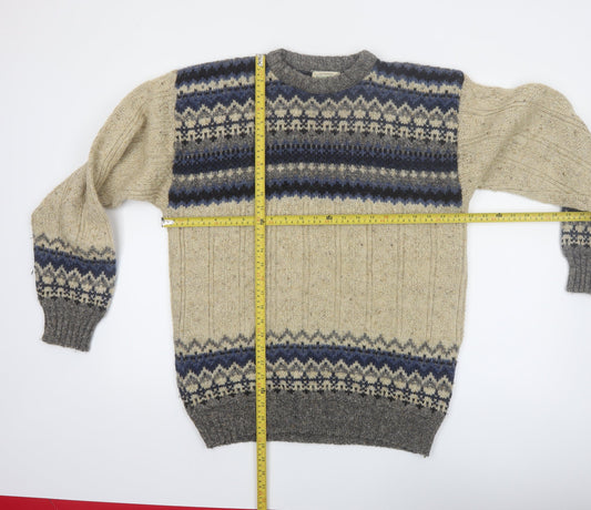 St. John's Bay Men's Beige Fair Isle Wool Blend Pullover Jumper L