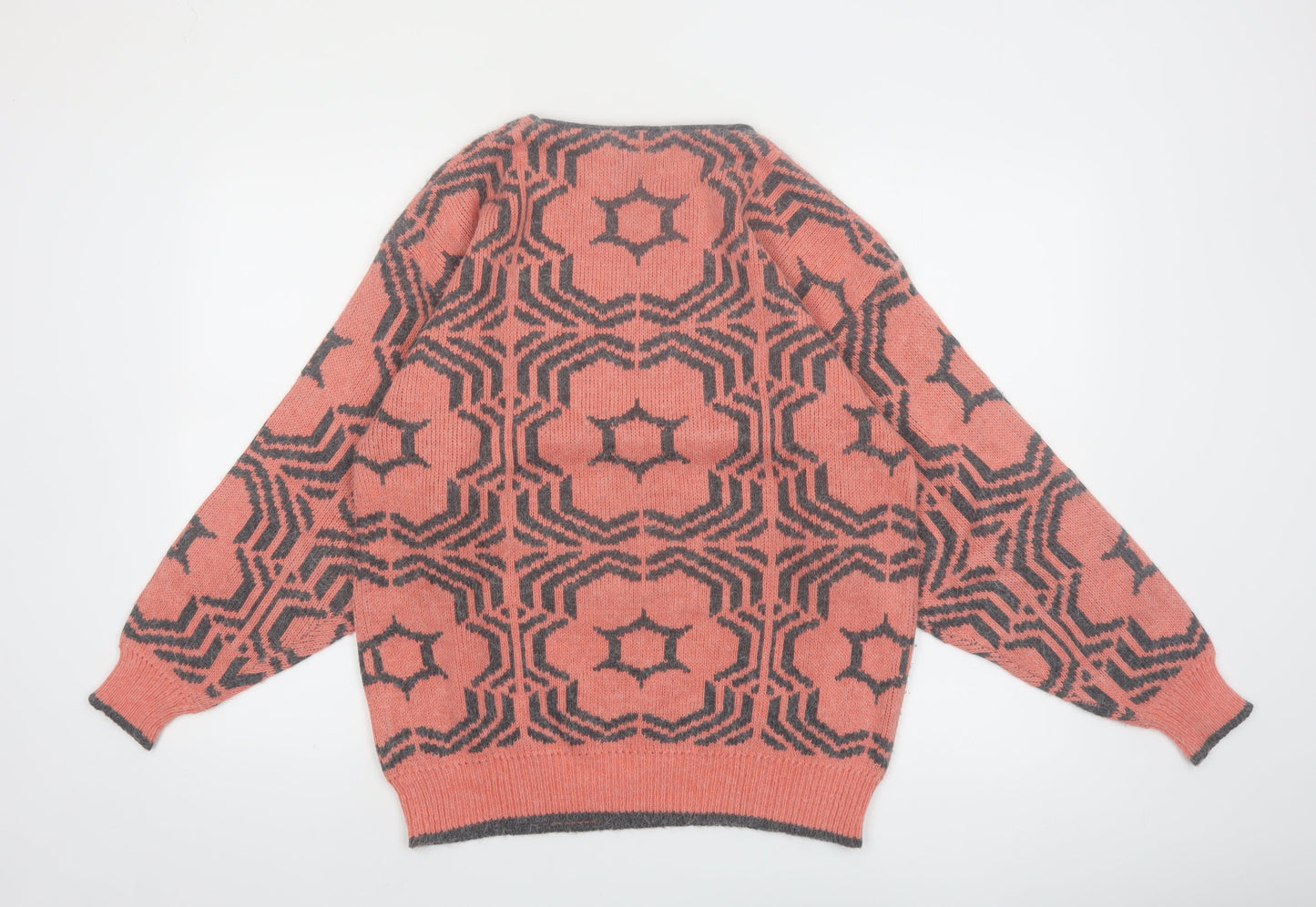 Oui Women's Pink Geometric Crew Neck Knit Jumper Size M