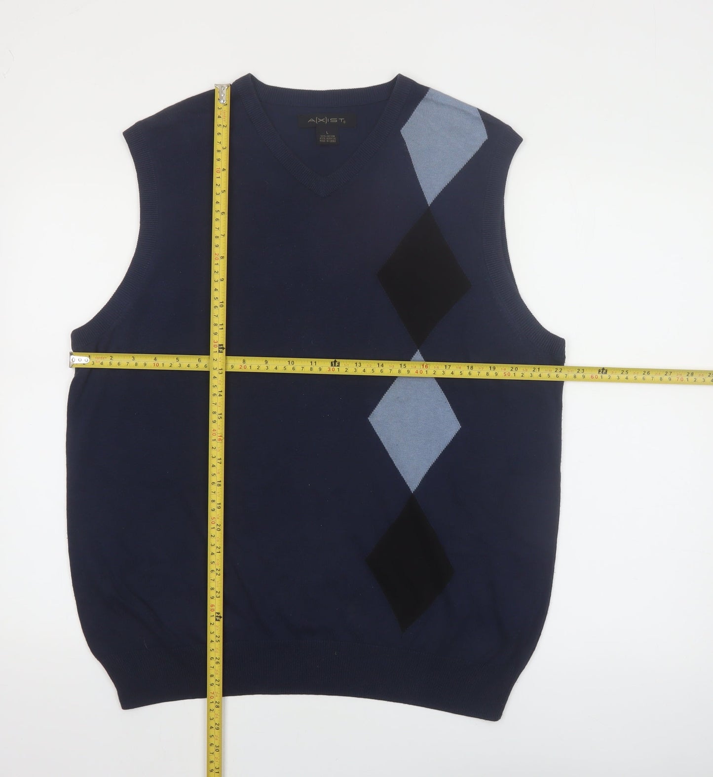 AXIST Men's Blue Argyle Pattern Sleeveless V-Neck Knit Vest Jumper L