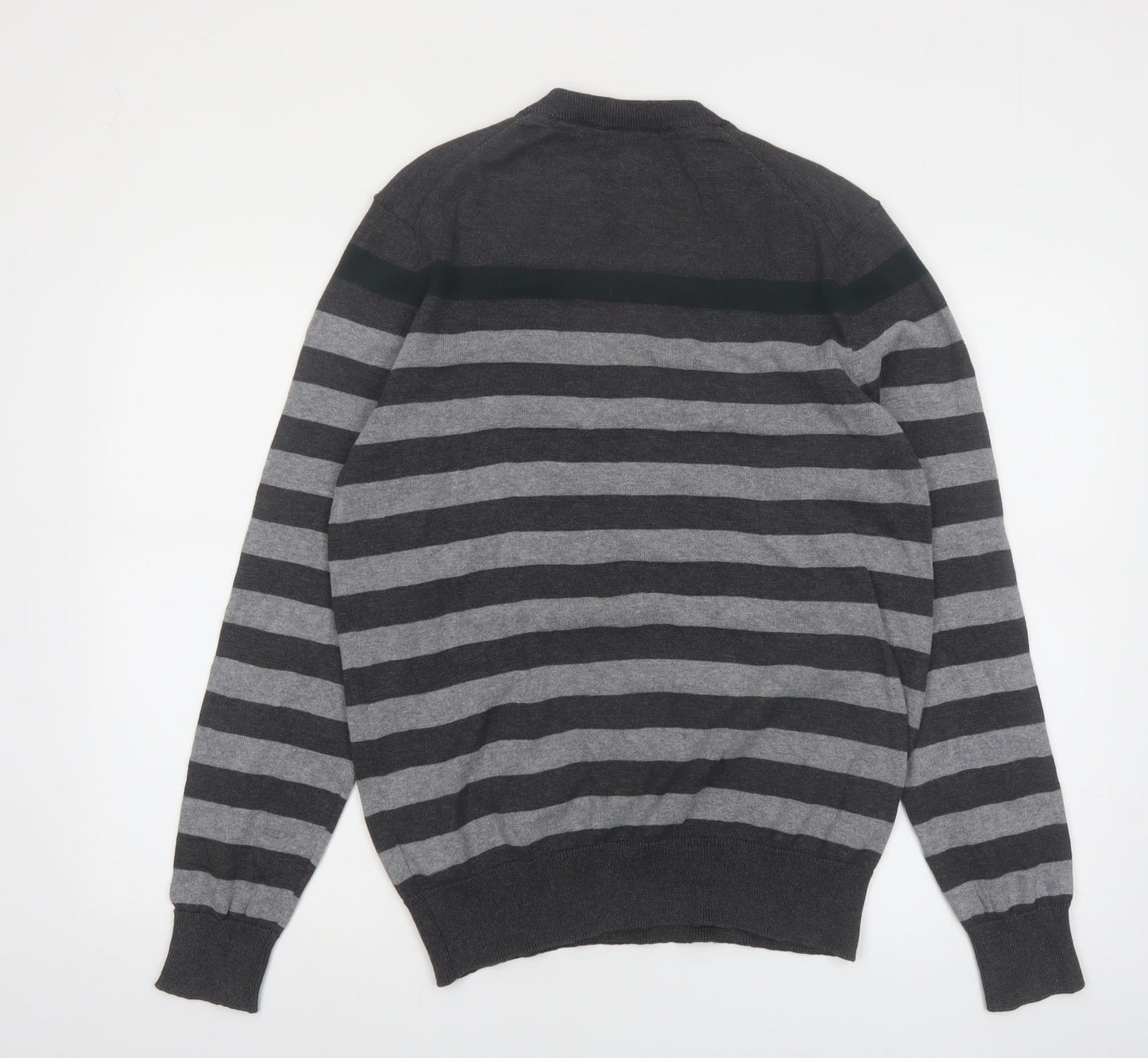 Lachlan Men's Grey Striped Cotton Crew Neck Jumper Size M