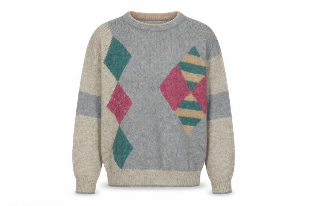 F.I. Moderna Men's Grey Wool Argyle Pullover Jumper M