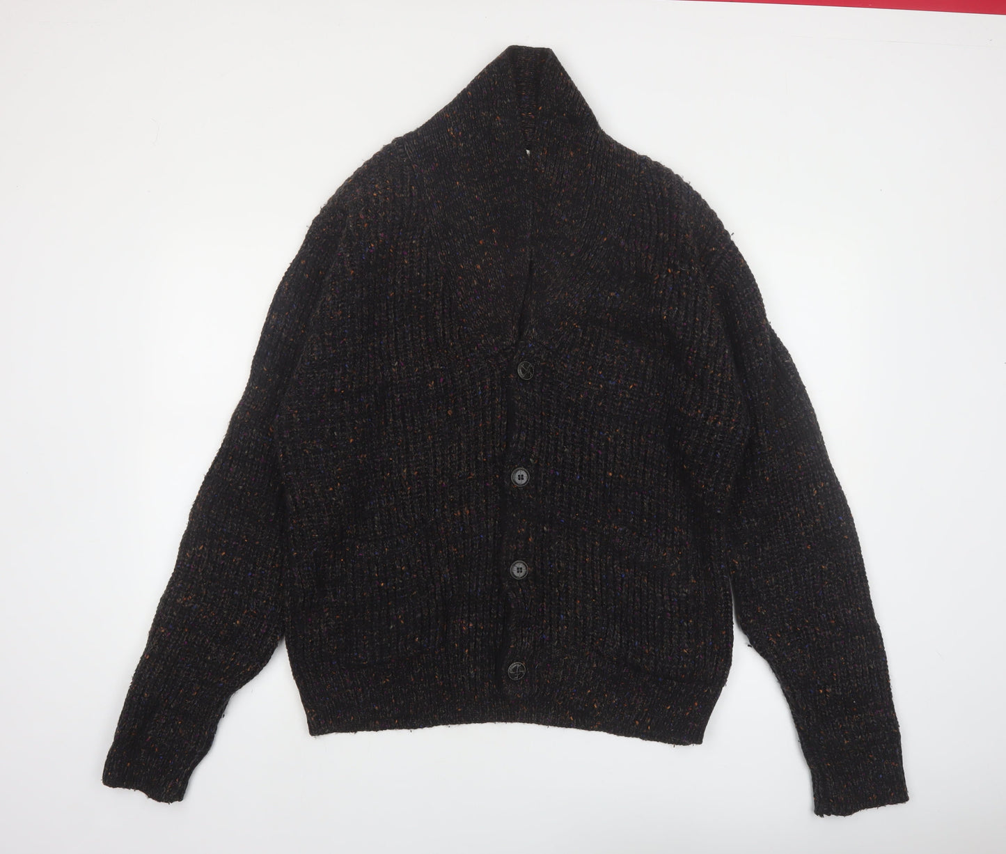 Pebble Beach Mens Black Wool Blend Cardigan XL Rib Knit Classic Style