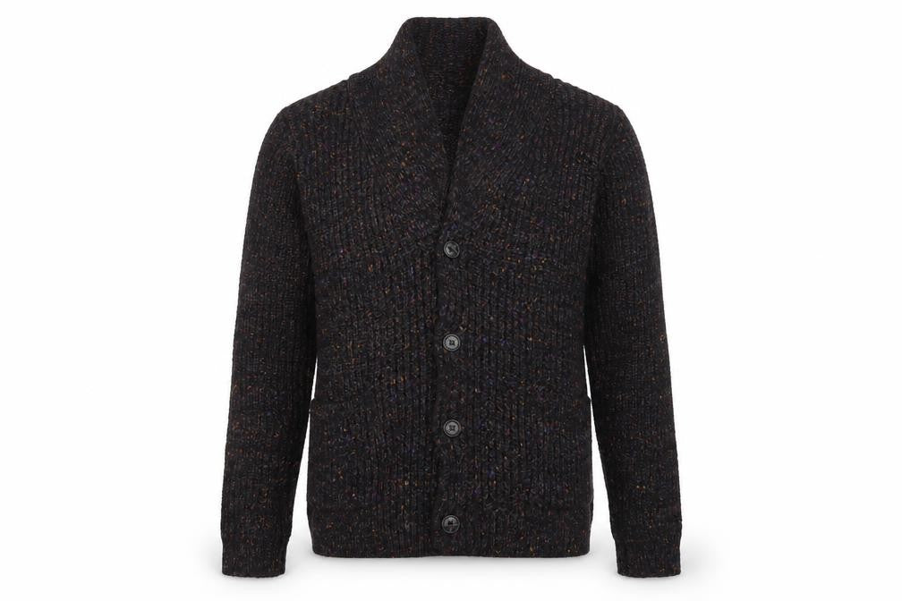 Pebble Beach Mens Black Wool Blend Cardigan XL Rib Knit Classic Style