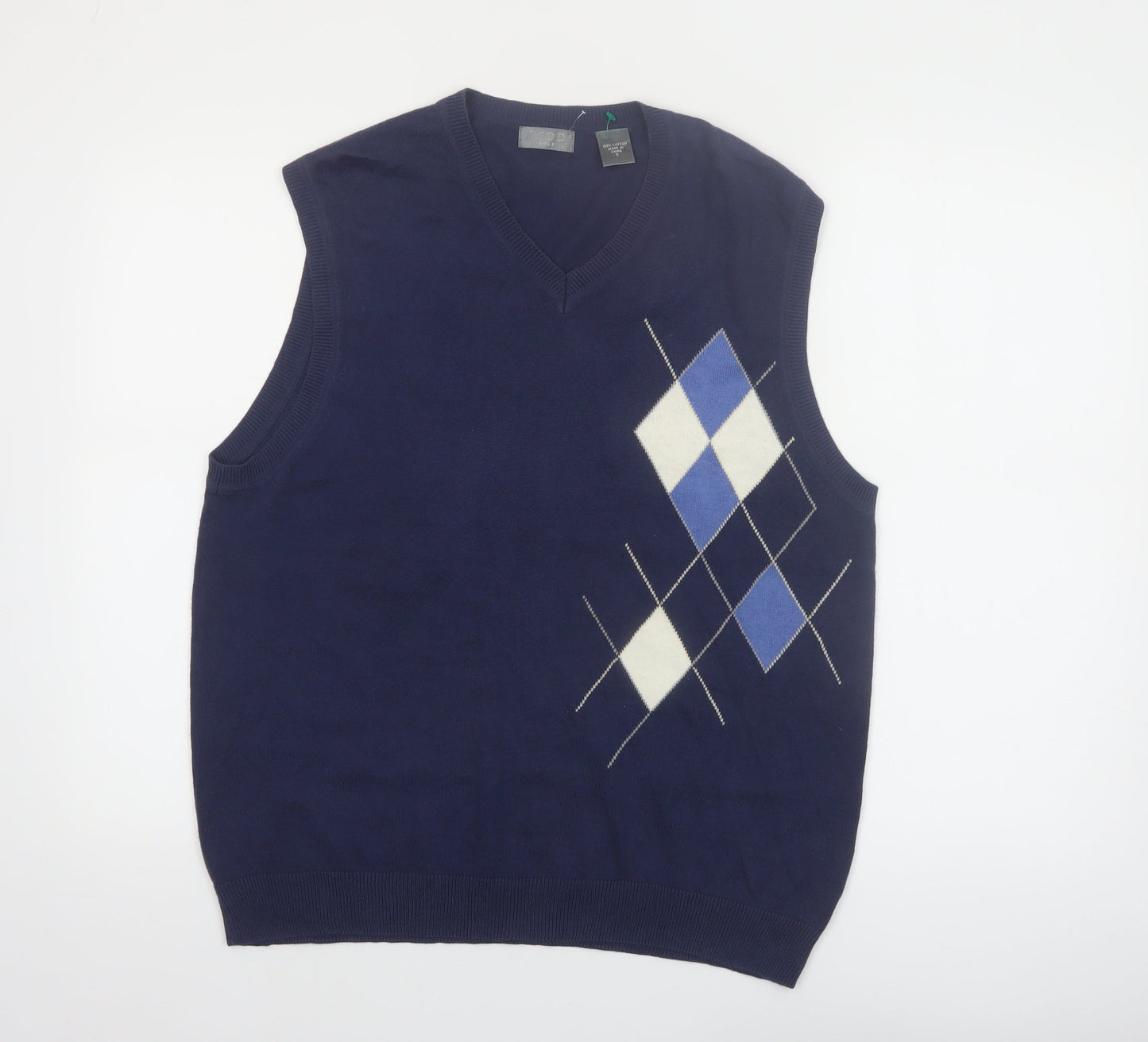 IZOD Mens Blue Argyle Golf Cotton Sleeveless Vest S