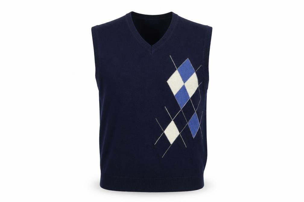 IZOD Mens Blue Argyle Golf Cotton Sleeveless Vest S