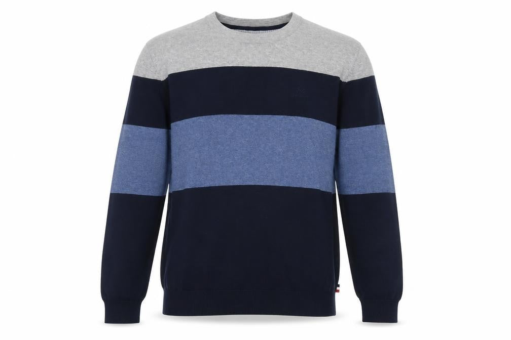 Jean Paul Mens Blue Striped Cotton Crew Neck Jumper L
