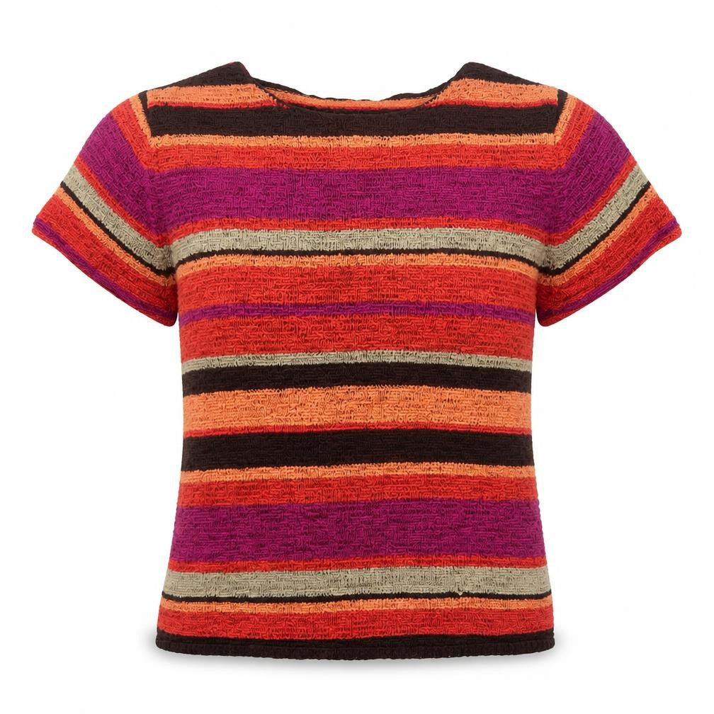 JM Collection Women's Multicoloured Striped Knit Short Sleeve Top L