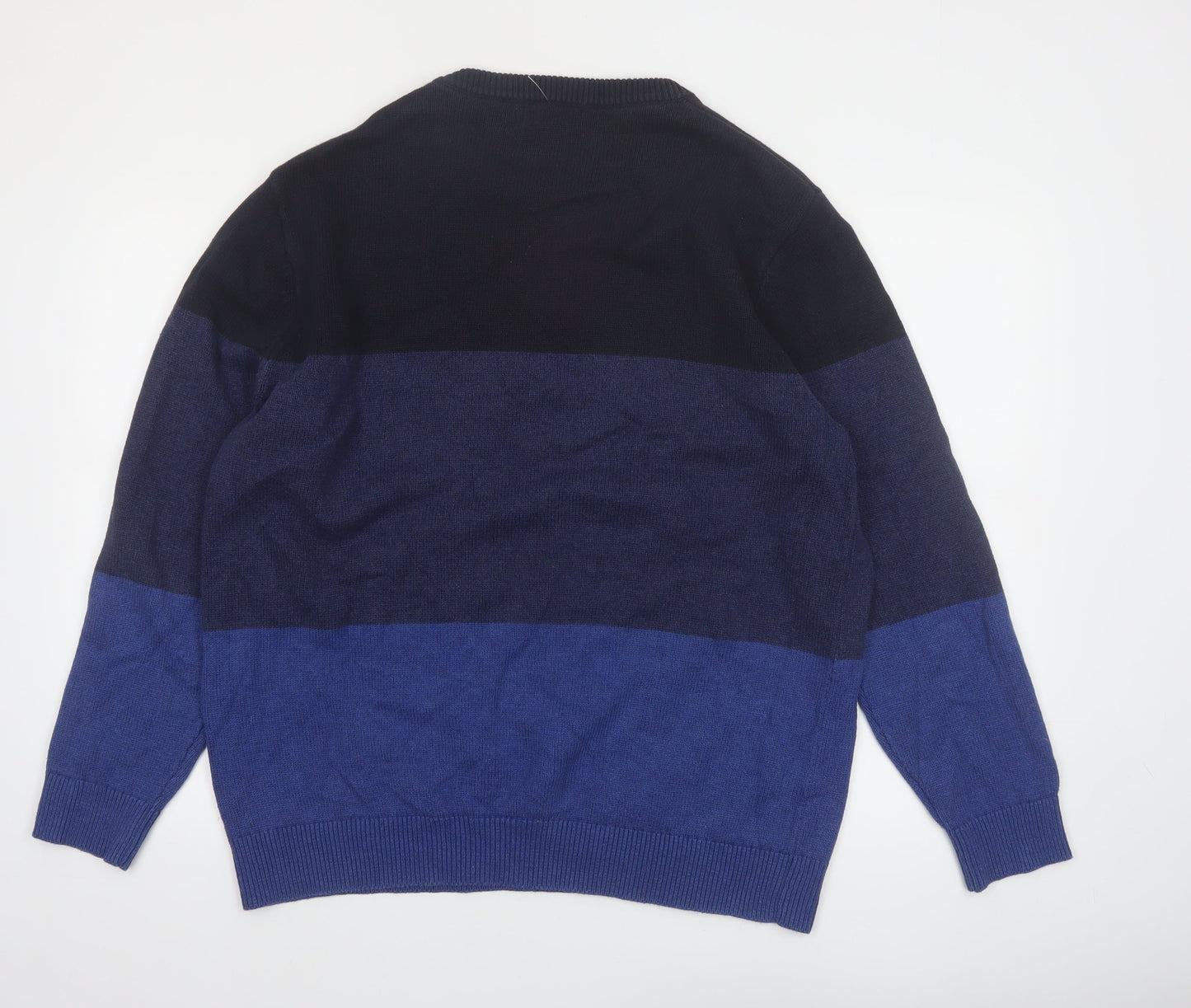 Nautica Men's Blue Colour Block Cotton Crew Neck Jumper Size L