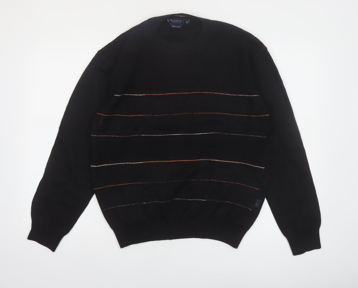 Westbury Men’s Black Wool Striped Crew Neck Jumper M
