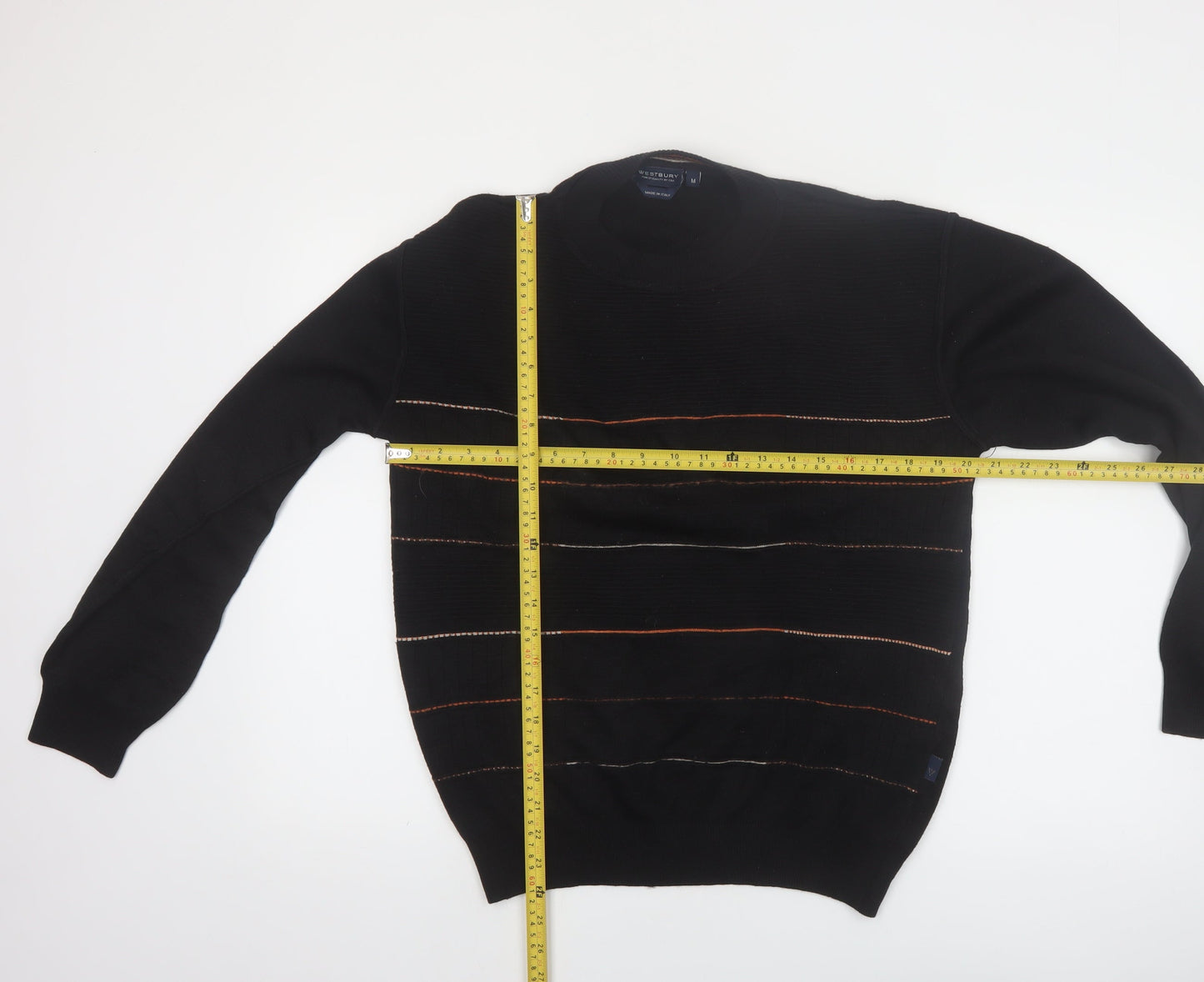 Westbury Men’s Black Wool Striped Crew Neck Jumper M