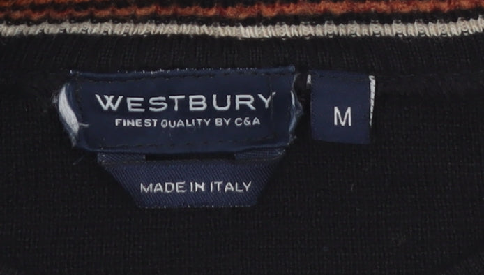 Westbury Men’s Black Wool Striped Crew Neck Jumper M