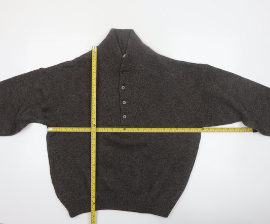 Aklanda Men's Brown Wool Henley Jumper Size L Classic Knit