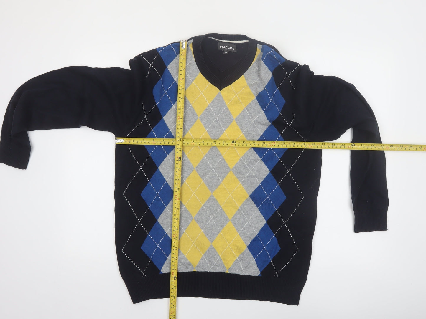 Biaggini Men's Multicoloured Argyle V-Neck Cotton Jumper M
