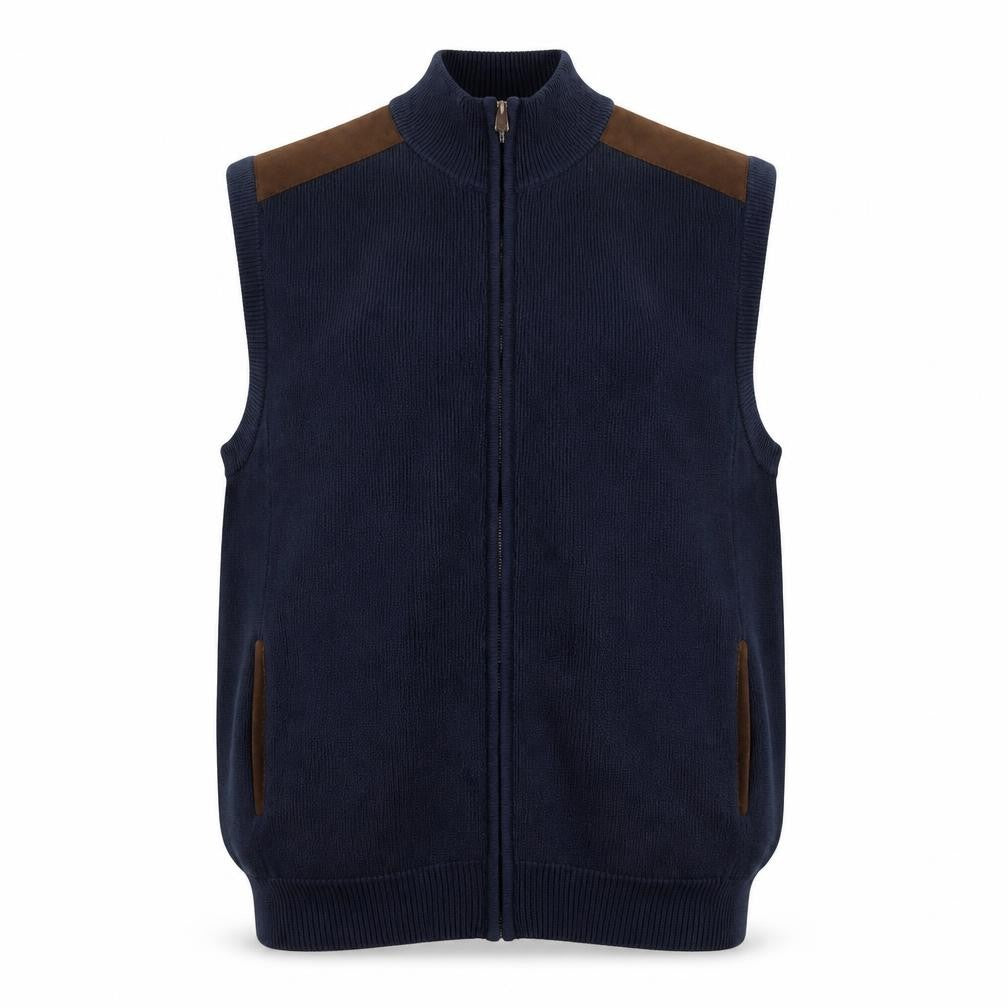 Chaps Men's Blue Cotton Full Zip Vest Jumper L Sleeveless Classic Knit