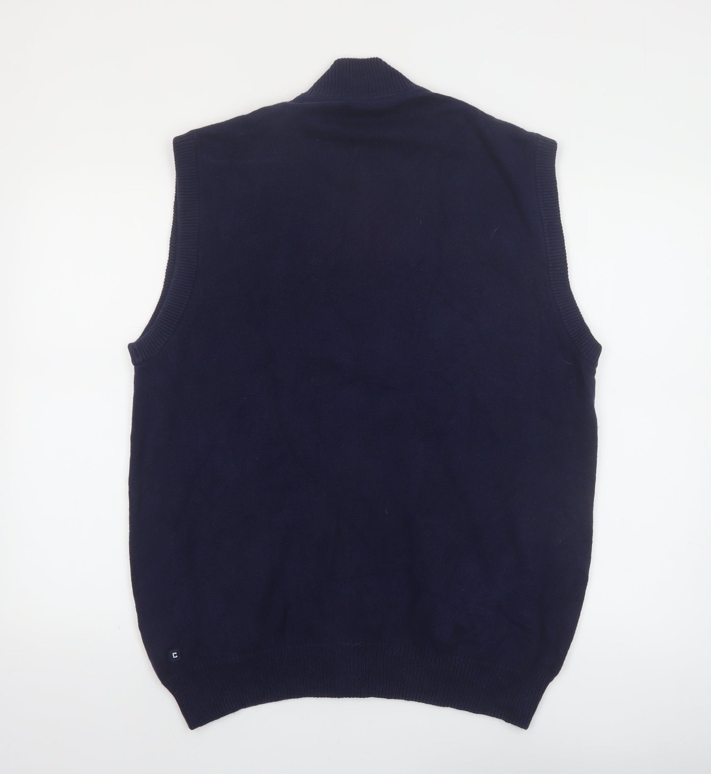 Chaps Men's Blue Cotton Full Zip Vest Jumper L Sleeveless Classic Knit