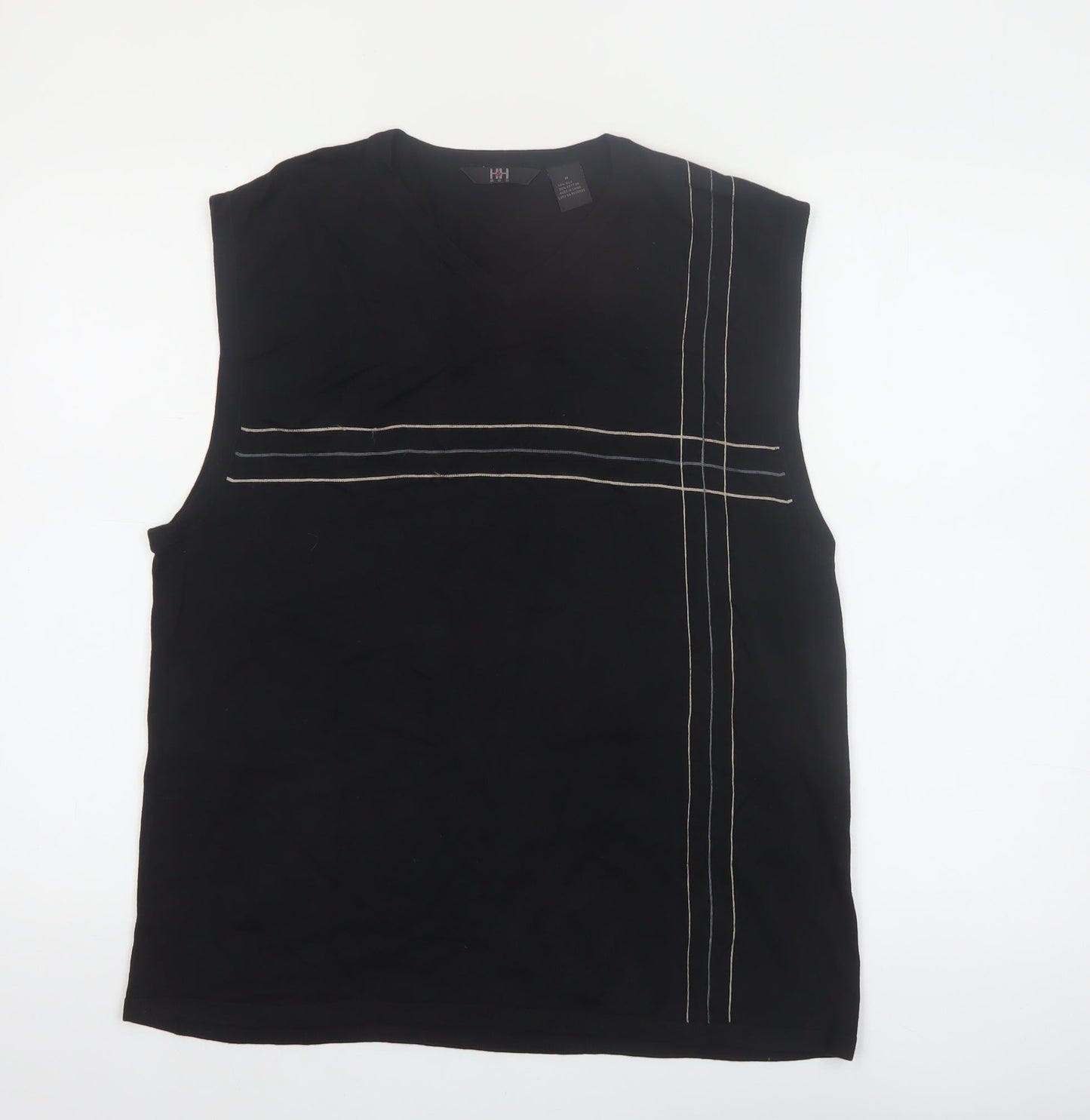 H&H Men Black Silk Blend Sleeveless V-Neck Vest Jumper M