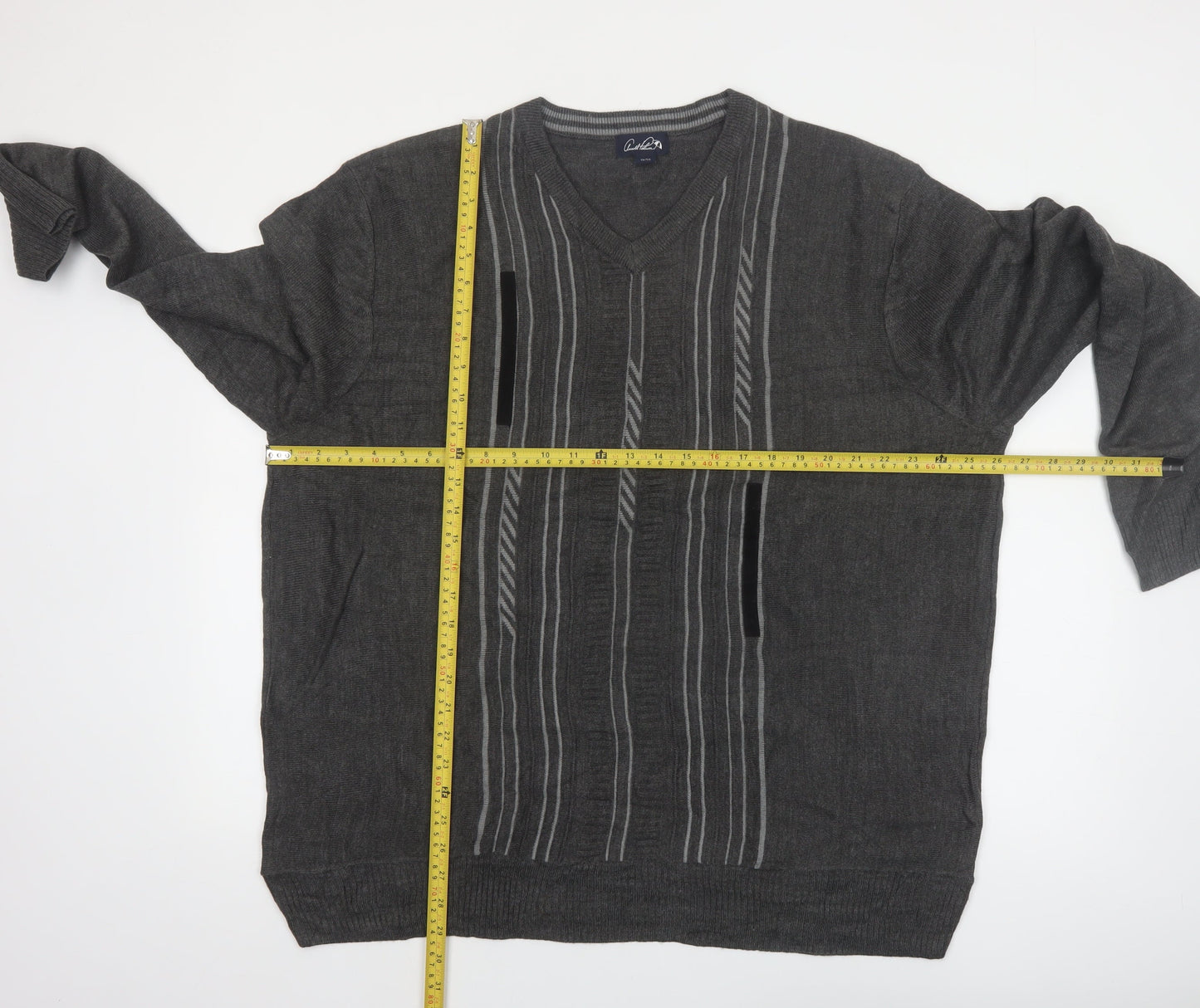 Arnold Palmer Men's Grey XL V-Neck Striped Knit Pullover Jumper
