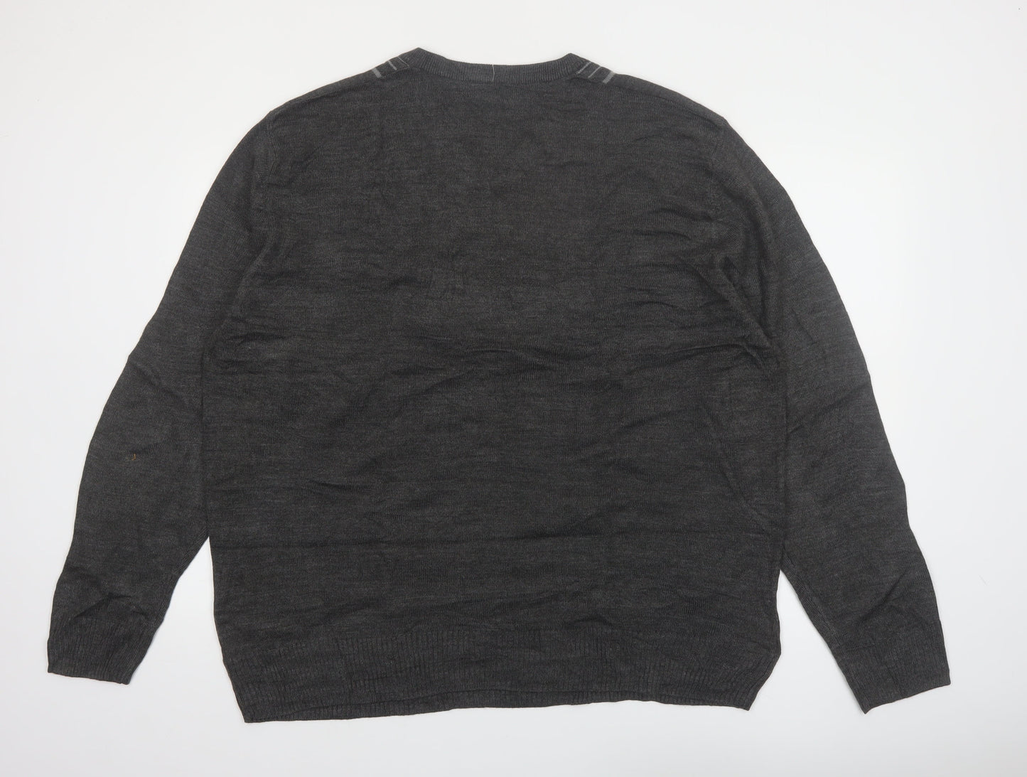 Arnold Palmer Men's Grey XL V-Neck Striped Knit Pullover Jumper
