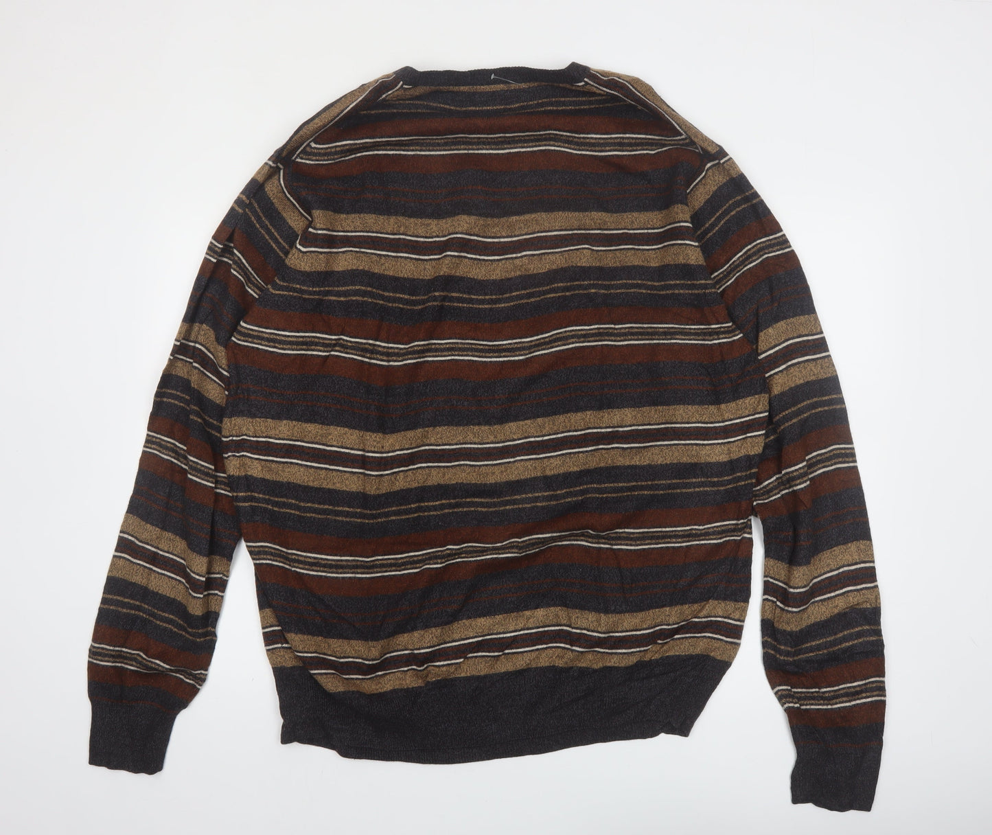 Dockers Mens Brown Striped V-Neck Pullover Jumper 2XL