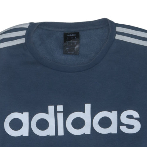 Adidas Men Blue Logo Crew Neck Pullover Sweatshirt Size M