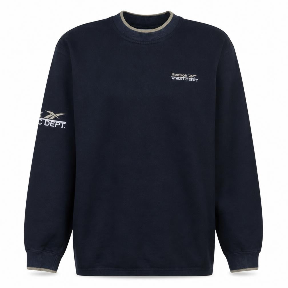 Reebok Mens Navy Blue Athletic Dept Sweatshirt L Pullover Fleece