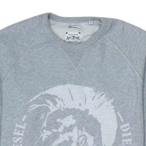 Diesel Men's Grey Crew Neck Logo Pullover Sweatshirt L