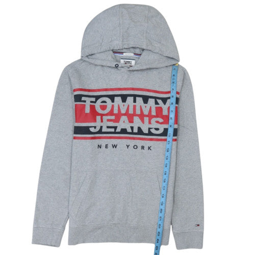 Tommy Jeans Men's Grey Regular Fit Hoodie Small Graphic Print Cotton Blend
