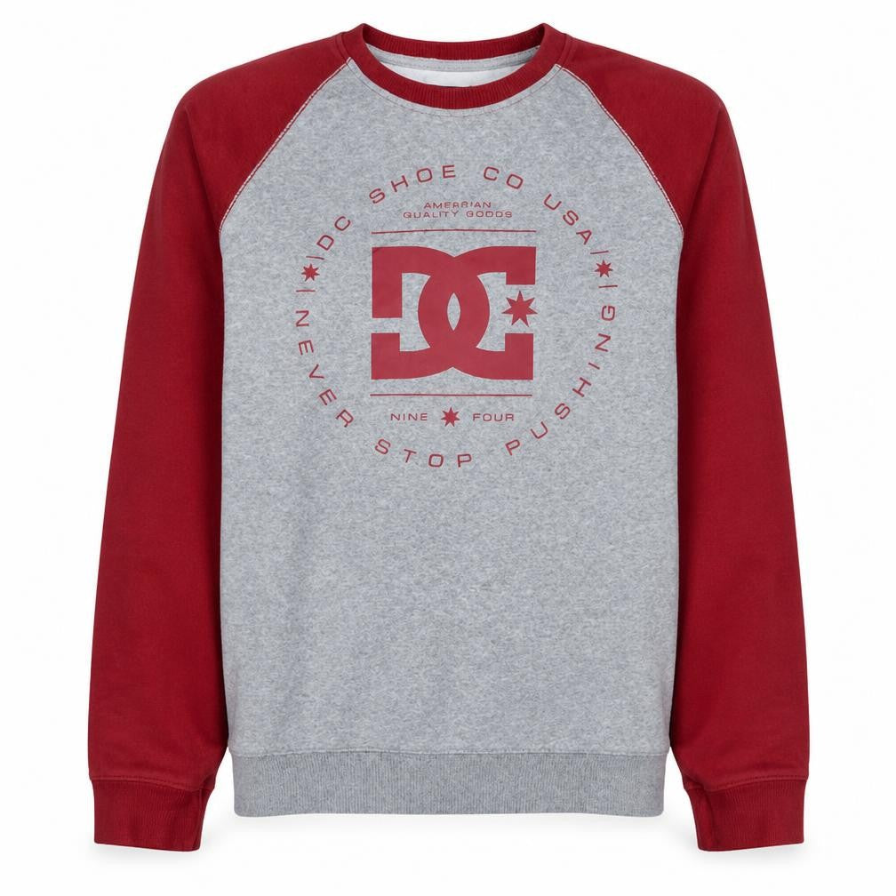 DC Men's Grey and Red Logo Crew Neck Pullover Sweatshirt M