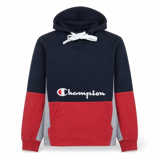 Champion Women's Navy Red Colourblock Pullover Hoodie Large 100% Cotton