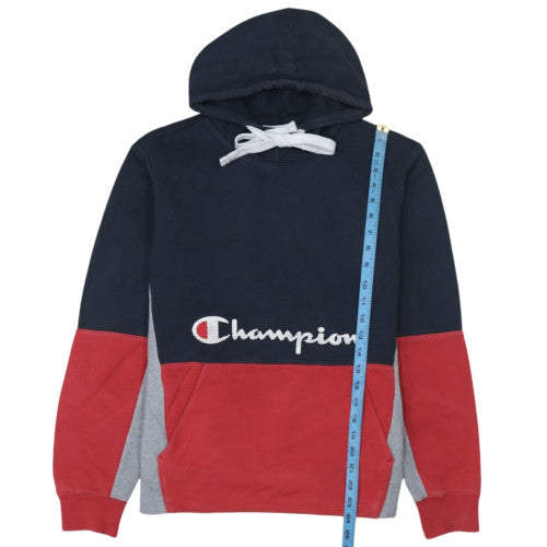 Champion Women's Navy Red Colourblock Pullover Hoodie Large 100% Cotton