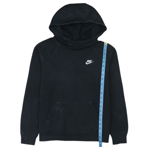 Nike Women Black Pullover Hoodie M Hooded Raglan Sleeve Logo Sweatshirt