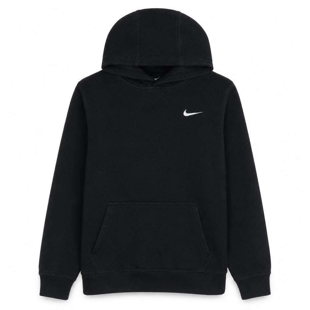 Front view of Nike boys’ black pullover hoodie xl 13-15 years fleece logo sweatshirt