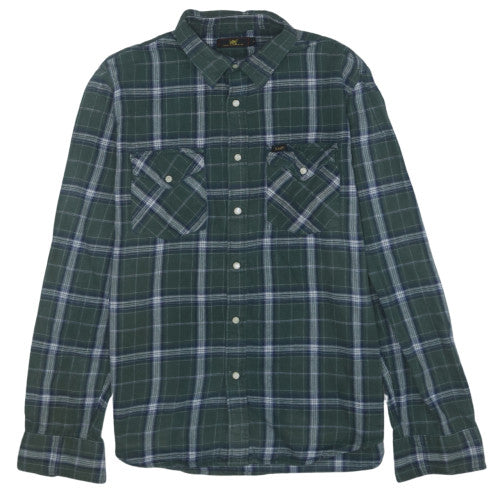 Lee Men's Green Check Flannel Button-Up Shirt Size L Long Sleeve