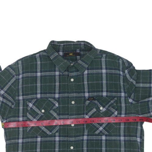 Lee Men's Green Check Flannel Button-Up Shirt Size L Long Sleeve