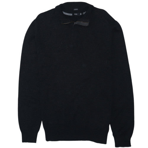 BOSS Men's Black Wool 1/2 Zip High Neck Jumper XL