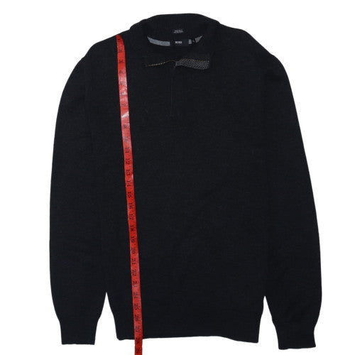 BOSS Men's Black Wool 1/2 Zip High Neck Jumper XL