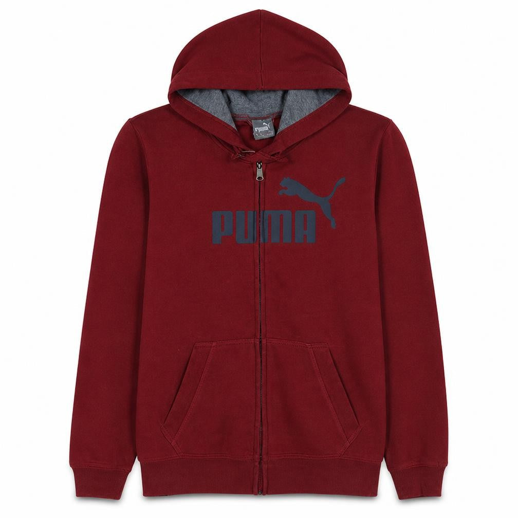 Front view of Puma Men's Red Full Zip Hoodie M Fleece Logo Sportswear