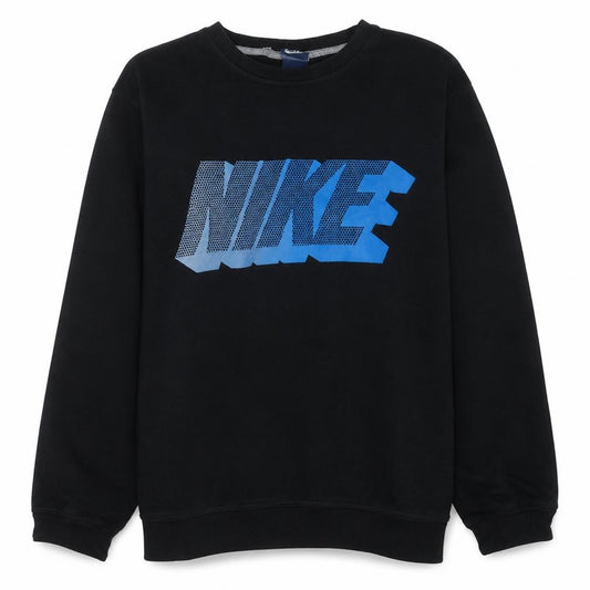 Nike Womens Black Blue Logo Pullover Sweatshirt Size L Cotton Blend
